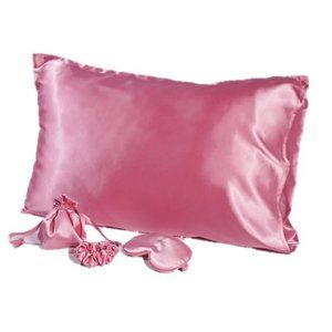 Silk satin pillowcase with an eye mask, hair scrunchie and a pouch Queen size